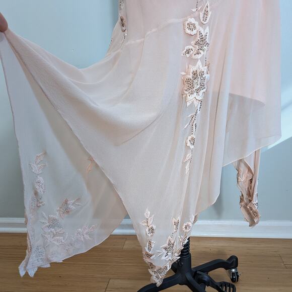 Vintage Sue Wong Prom Dress Maxi Gown 10 Pink Silk Y2K Fairy Bead Floral Nymph - Picture 6 of 16